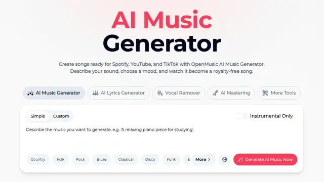OpenMusic AI interface preview